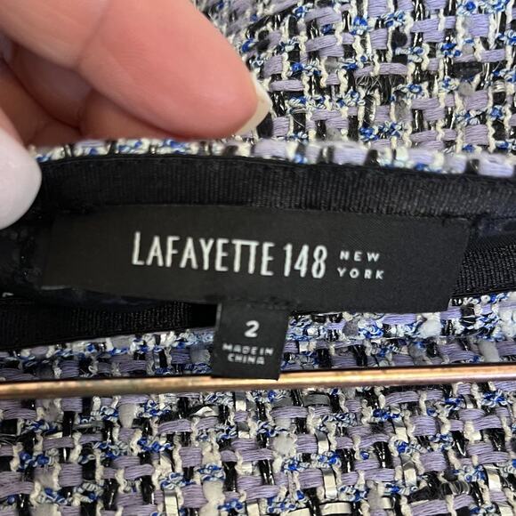 Lafayette 148 Y2K Tweed Leather Skirt Size 2 Purple Black Twee Old Money Preppy - Picture 4 of 6